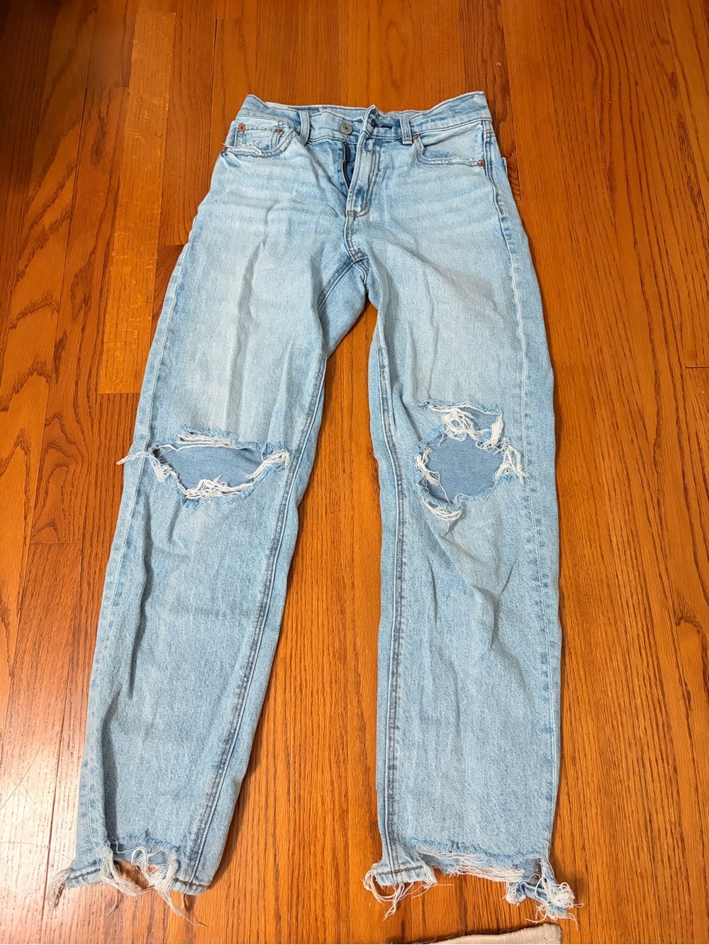 American Eagle Outfitters Light Blue Straight Leg Distressed Jeans